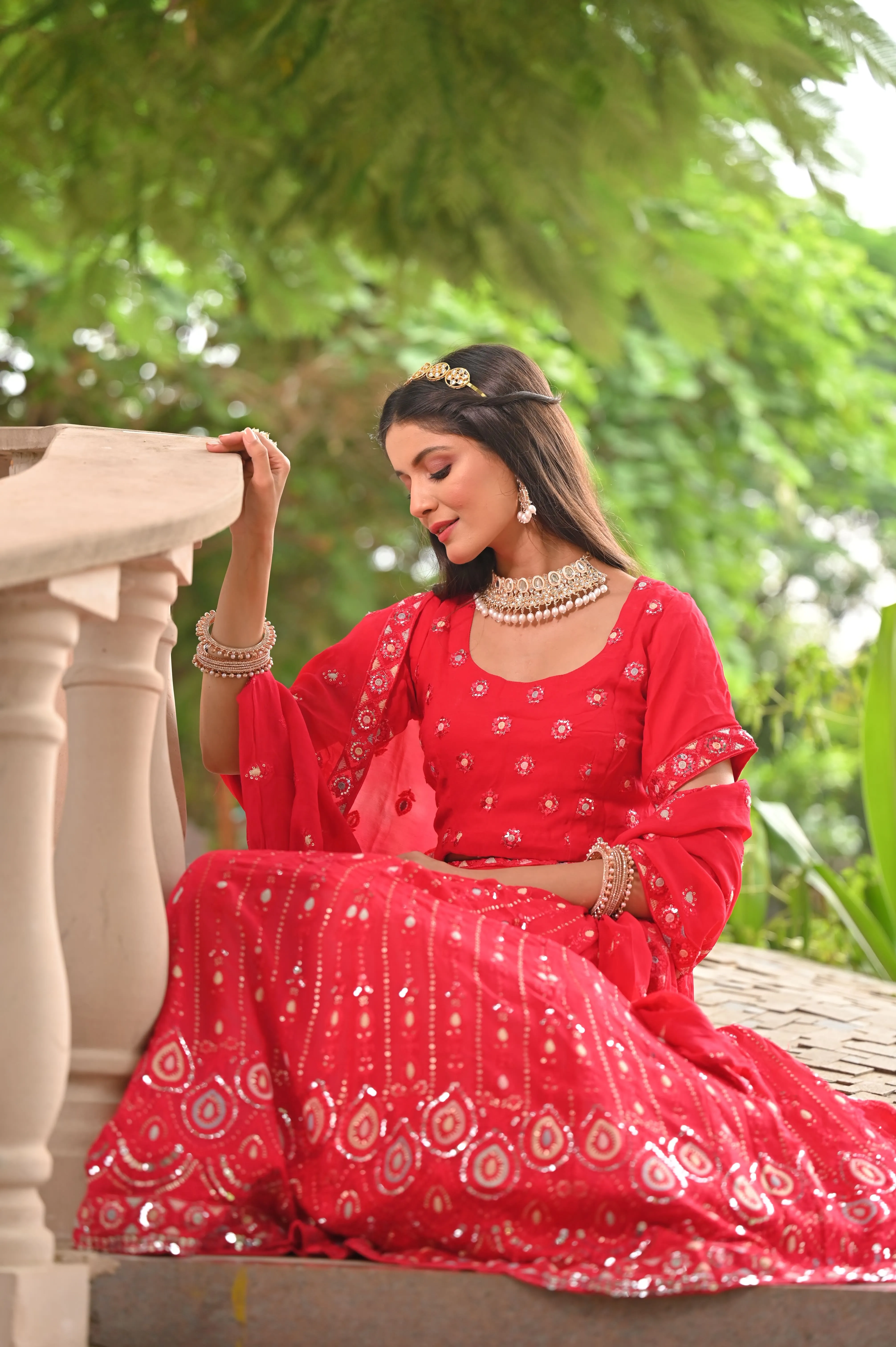 Festive Blush Mirrored Lehenga