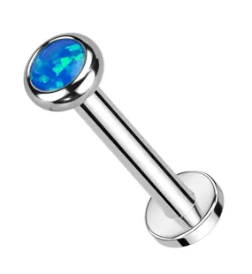 Flat Bezel Blue Opalite Internally Threaded Titanium Labret