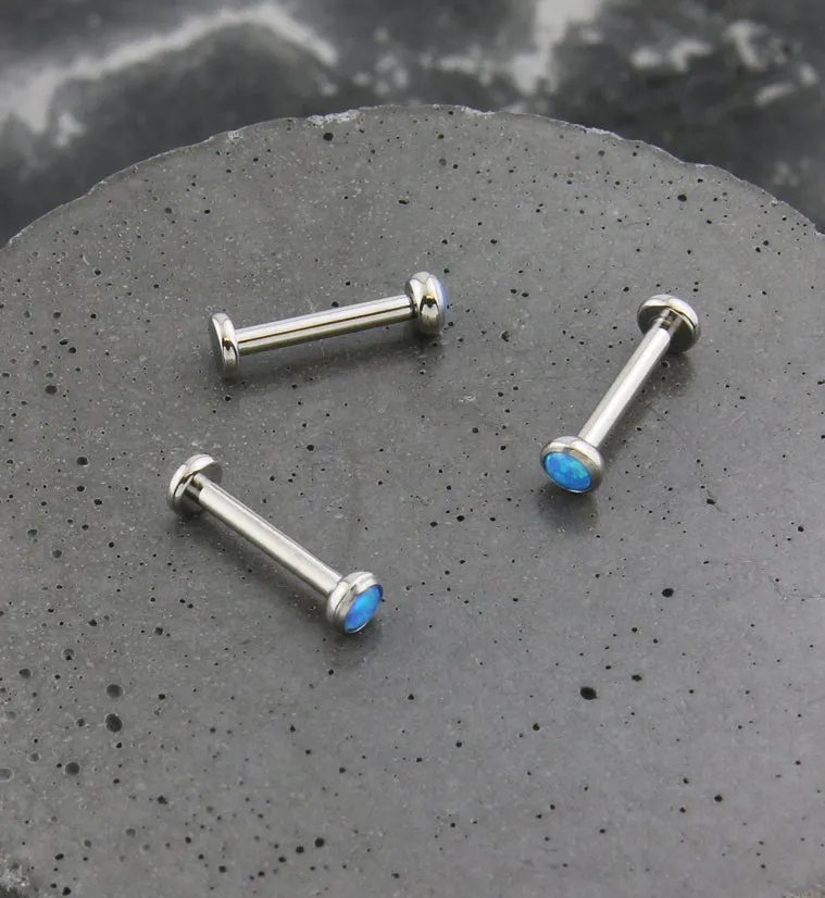 Flat Bezel Blue Opalite Internally Threaded Titanium Labret