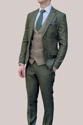 Fratelli Robbie Men's Green Tweed Suit with Marc Darcy Ted Tan Tweed Waistcoat