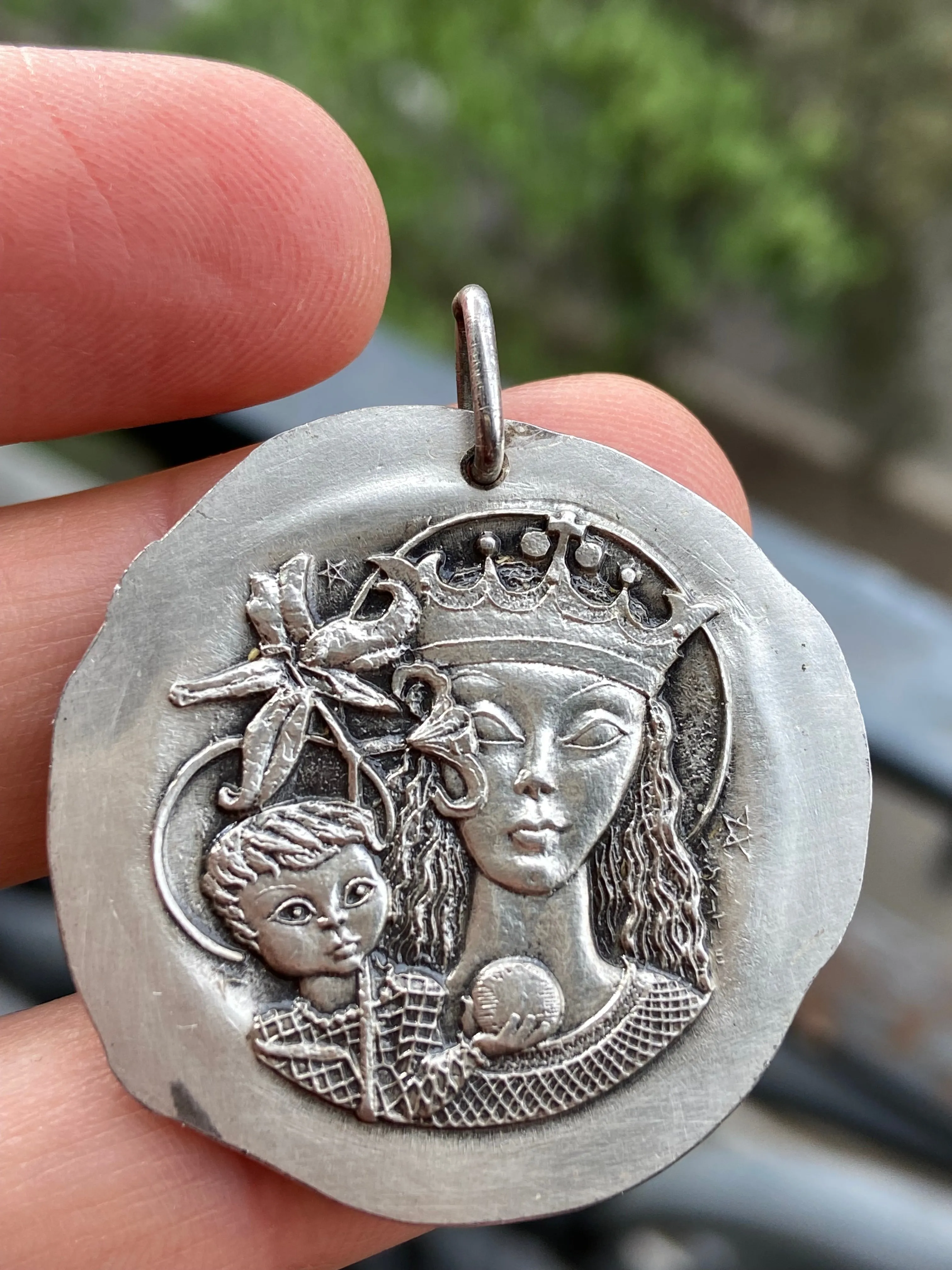 French Mother Mary Medal Pendant