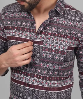 Fusion Men's Printed Full Sleeve Cotton  Button-Up Shirt For Men