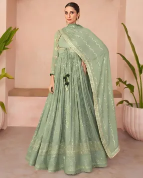 Georgette Green Thread Embroidered Anarkali Suits