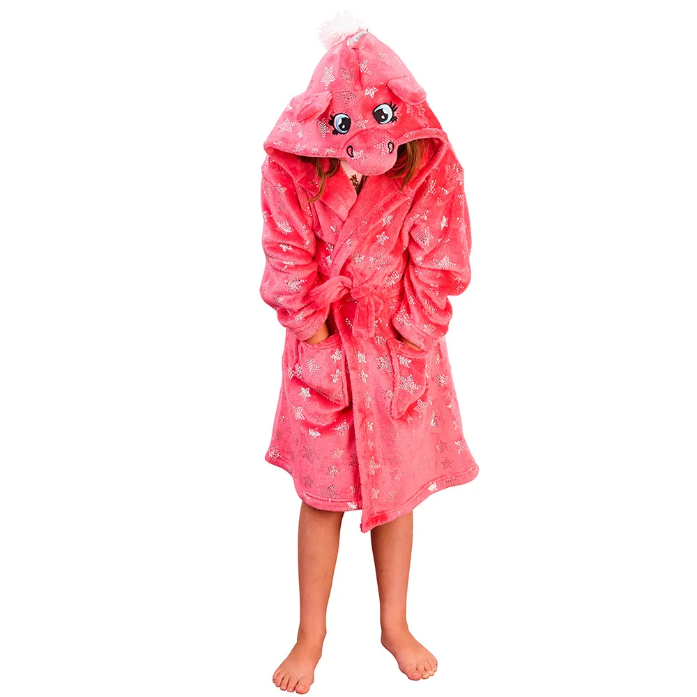 Girls Silver Stars Unicorn Dressing Gown