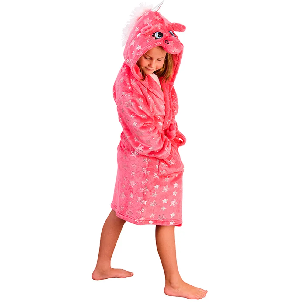 Girls Silver Stars Unicorn Dressing Gown