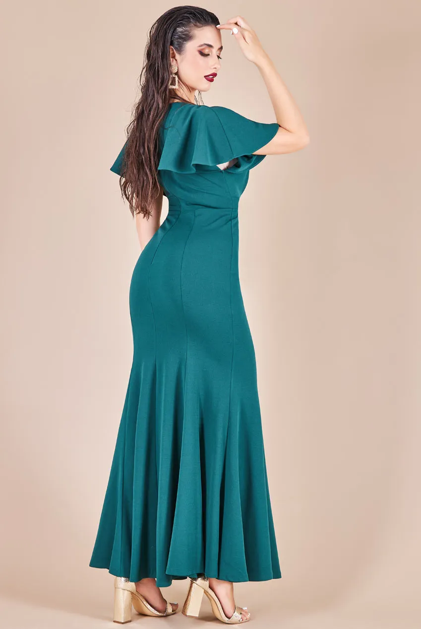 Goddiva Flared Sleeve Front Wrap Maxi Dress