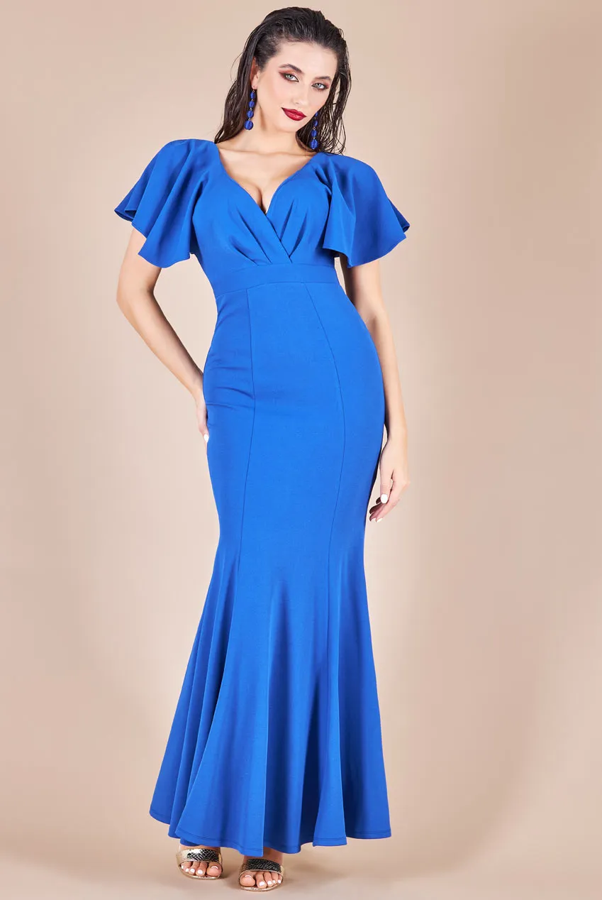 Goddiva Flared Sleeve Front Wrap Maxi Dress