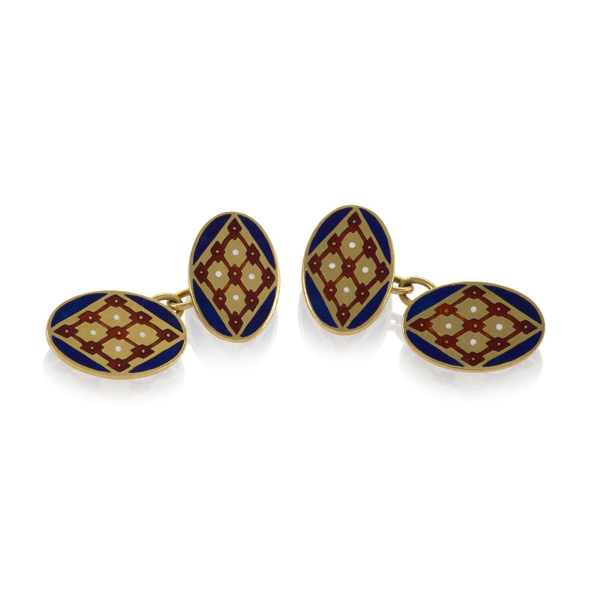 Gold and Enamel Oval Cuff Links