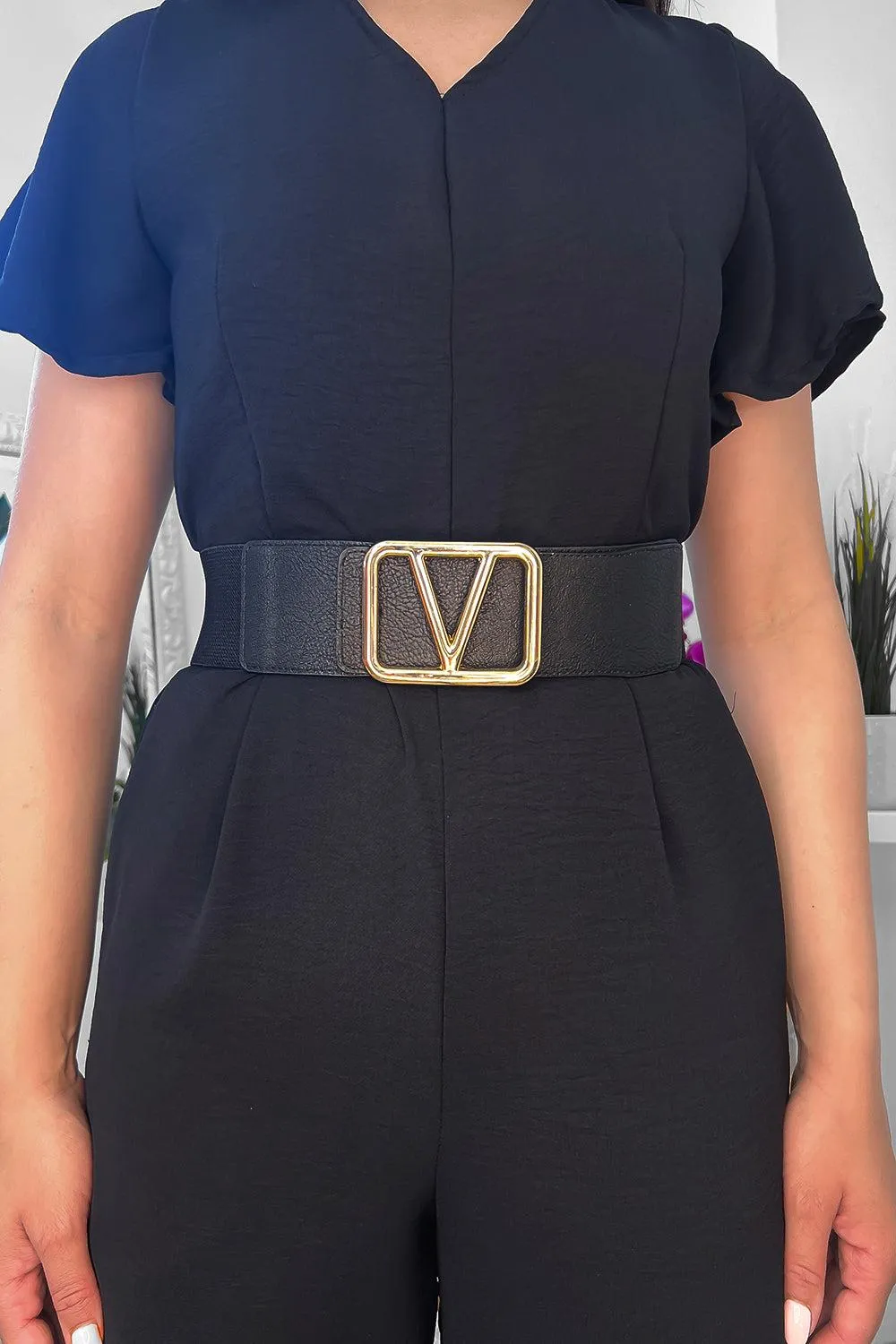 Gold V Buckle Elastic Belt