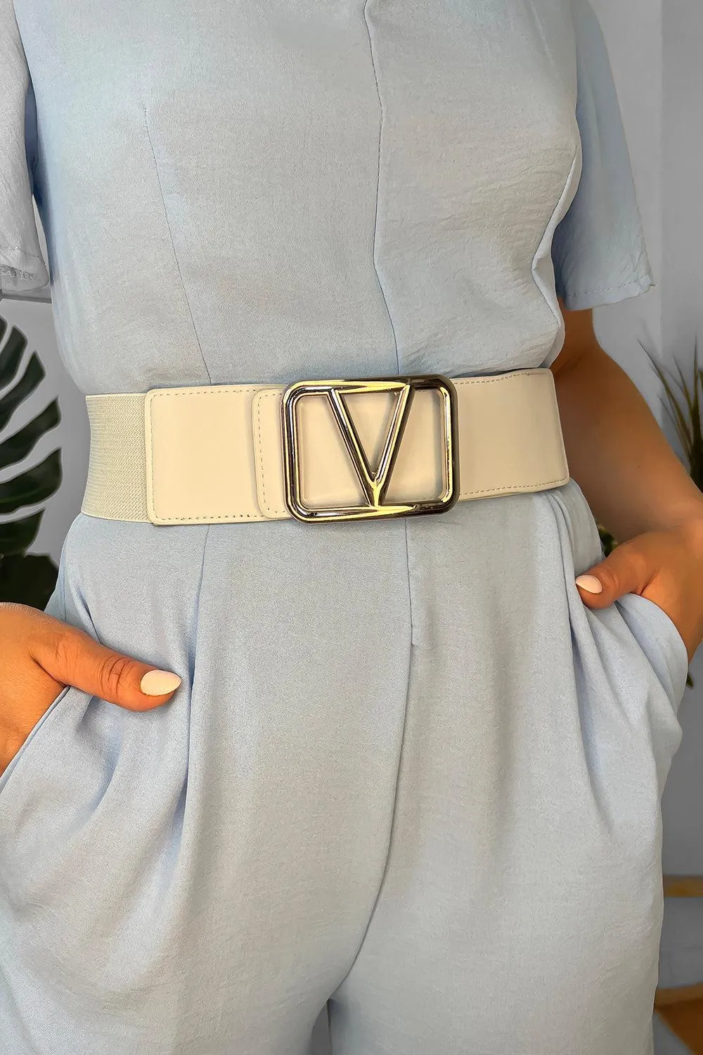 Gold V Buckle Elastic Belt