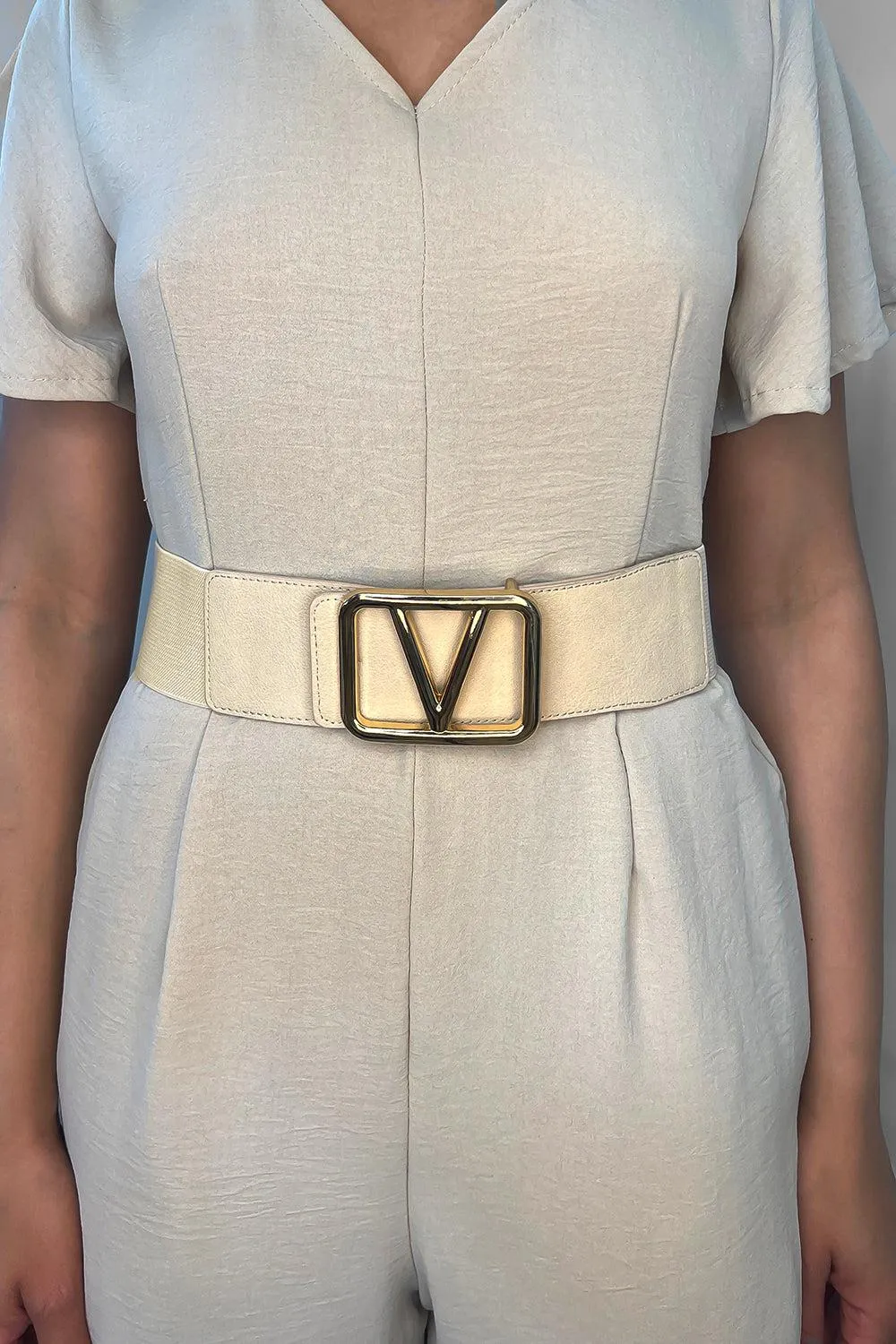 Gold V Buckle Elastic Belt