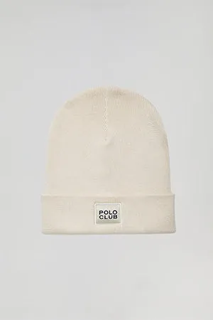 Gorro beige de lana unisex con detalle Polo Club