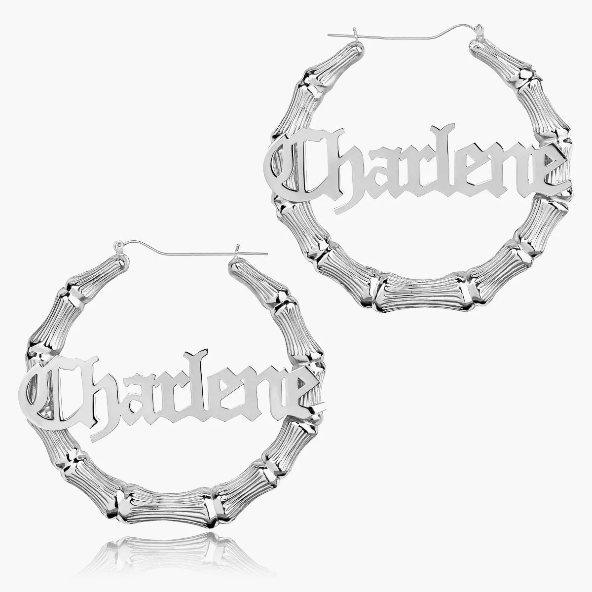 Gothic Bamboo Hoop Name Earrings