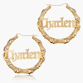 Gothic Bamboo Hoop Name Earrings