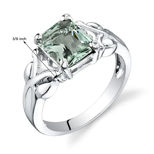 Green Amethyst Radiant Cut Sterling Silver Ring Size 5