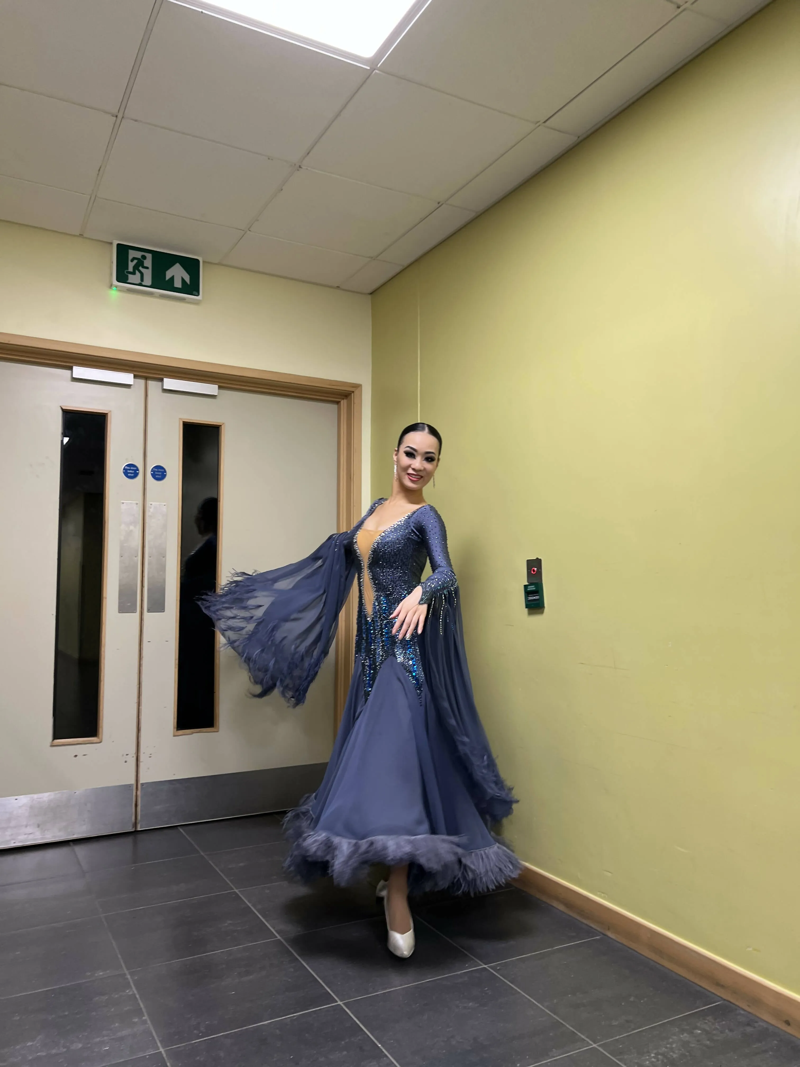 Grey Standard Dress with Feathers