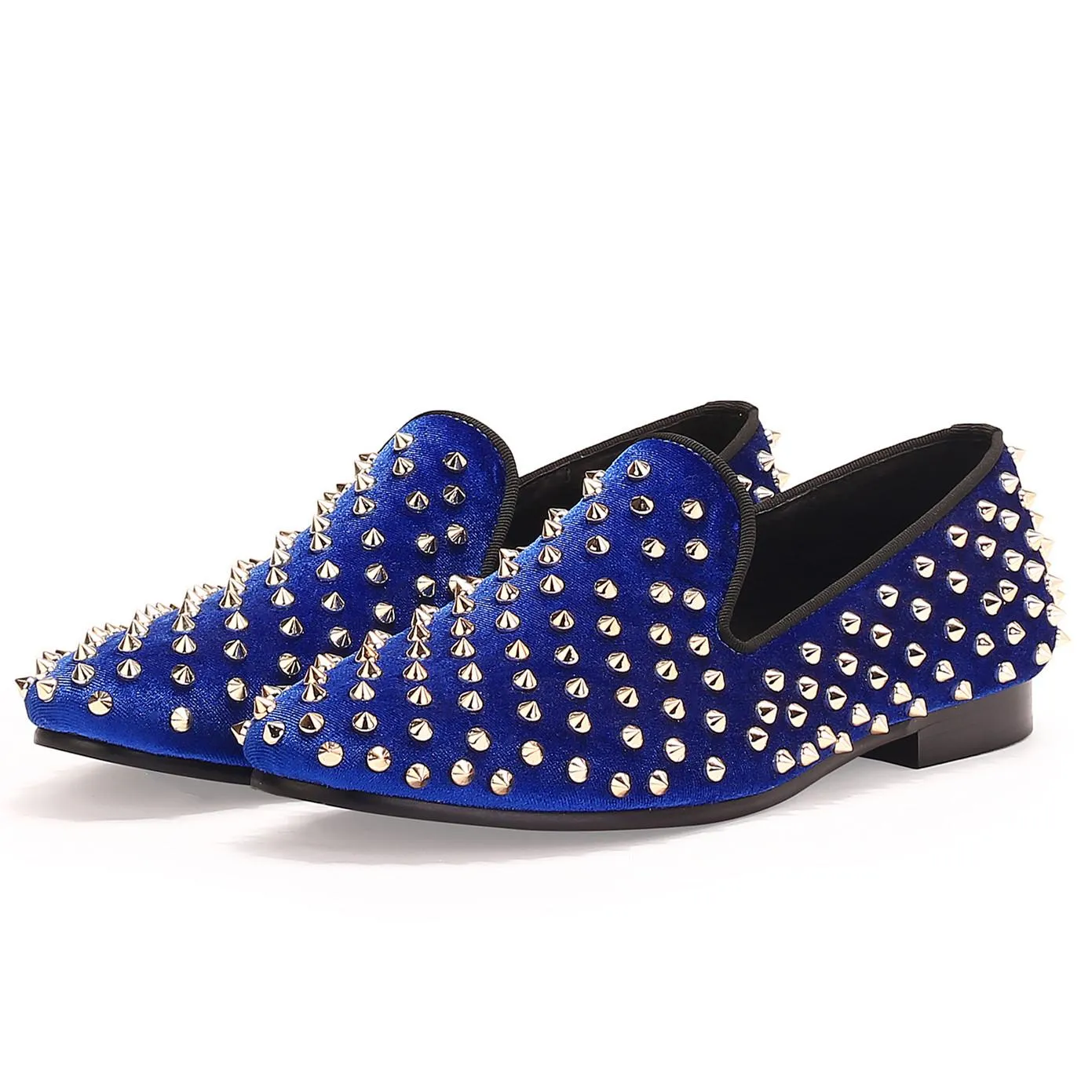 Harpelunde Slip On Studs Men Shoes Blue Dress Spikes Velvet Loafers