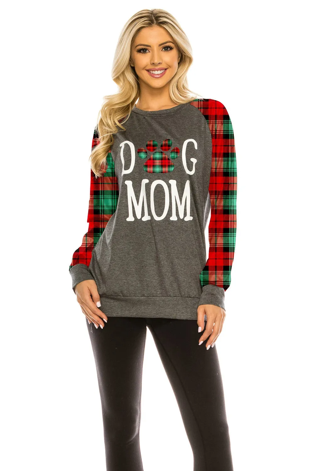 Haute Edition Women's Dog Mom Buffalo Plaid Sweatshirt with Dog Bandana 2-Piece Gift Set