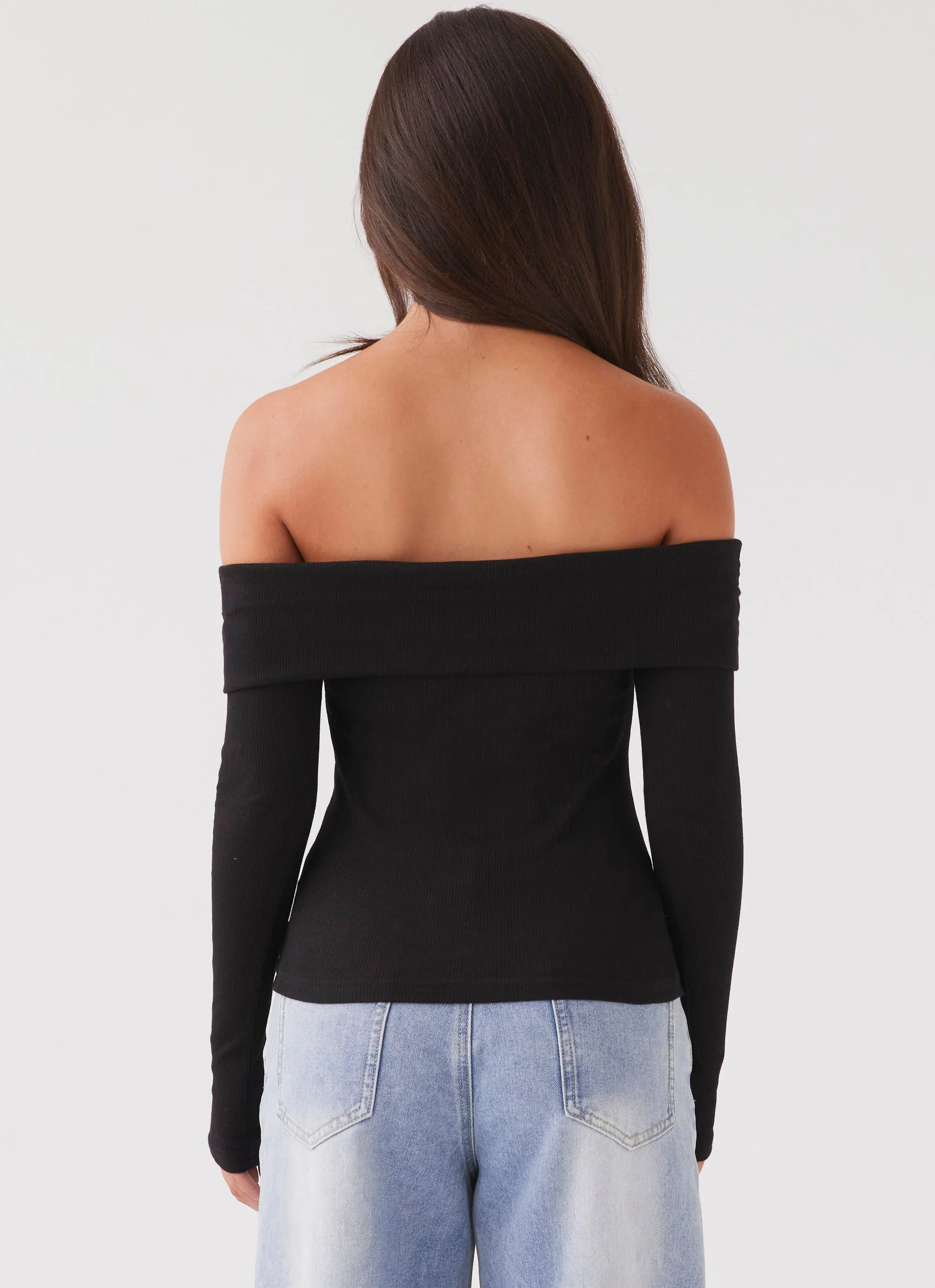 Hayley Long Sleeve Ribbed Top - Black