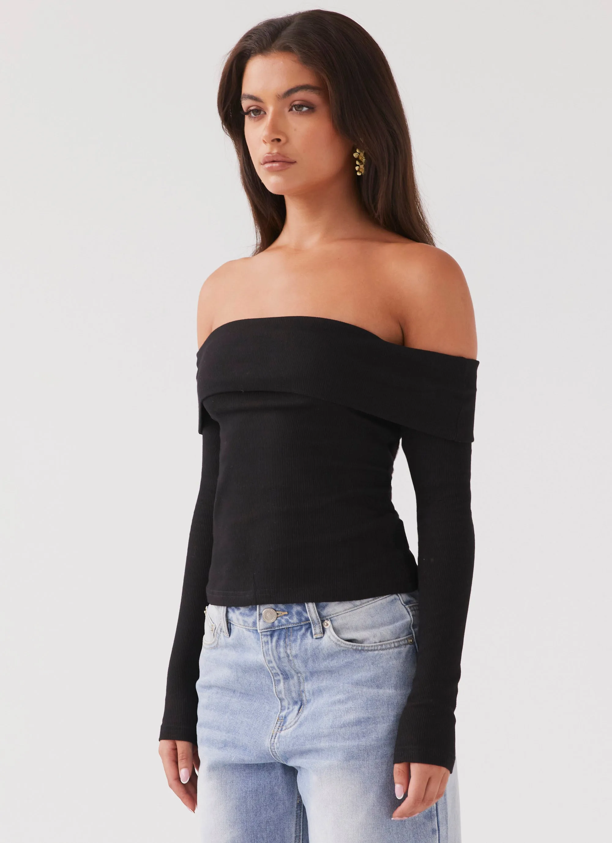 Hayley Long Sleeve Ribbed Top - Black