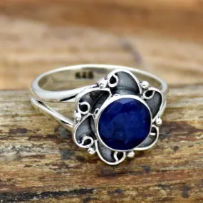 Indian Blue Sapphire 925 Sterling Silver Ring, Handmade Jewelry,Gift for her