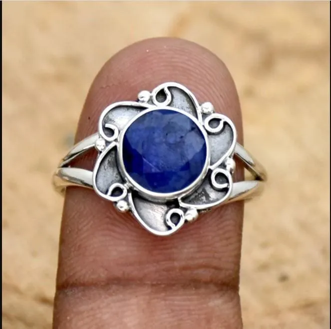 Indian Blue Sapphire 925 Sterling Silver Ring, Handmade Jewelry,Gift for her