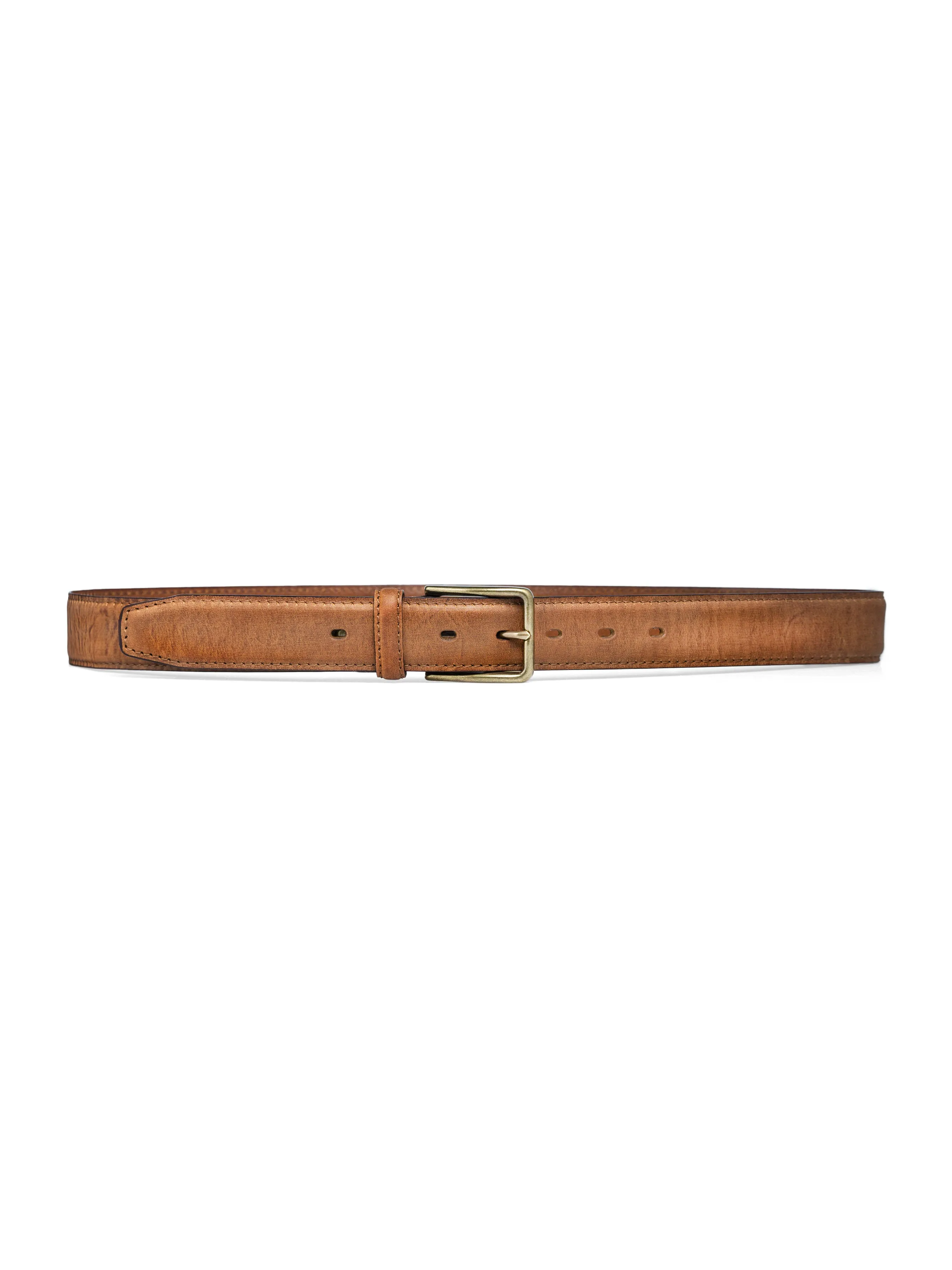 Italian Rustic Leather Belt with Frame Gold-toned Buckle