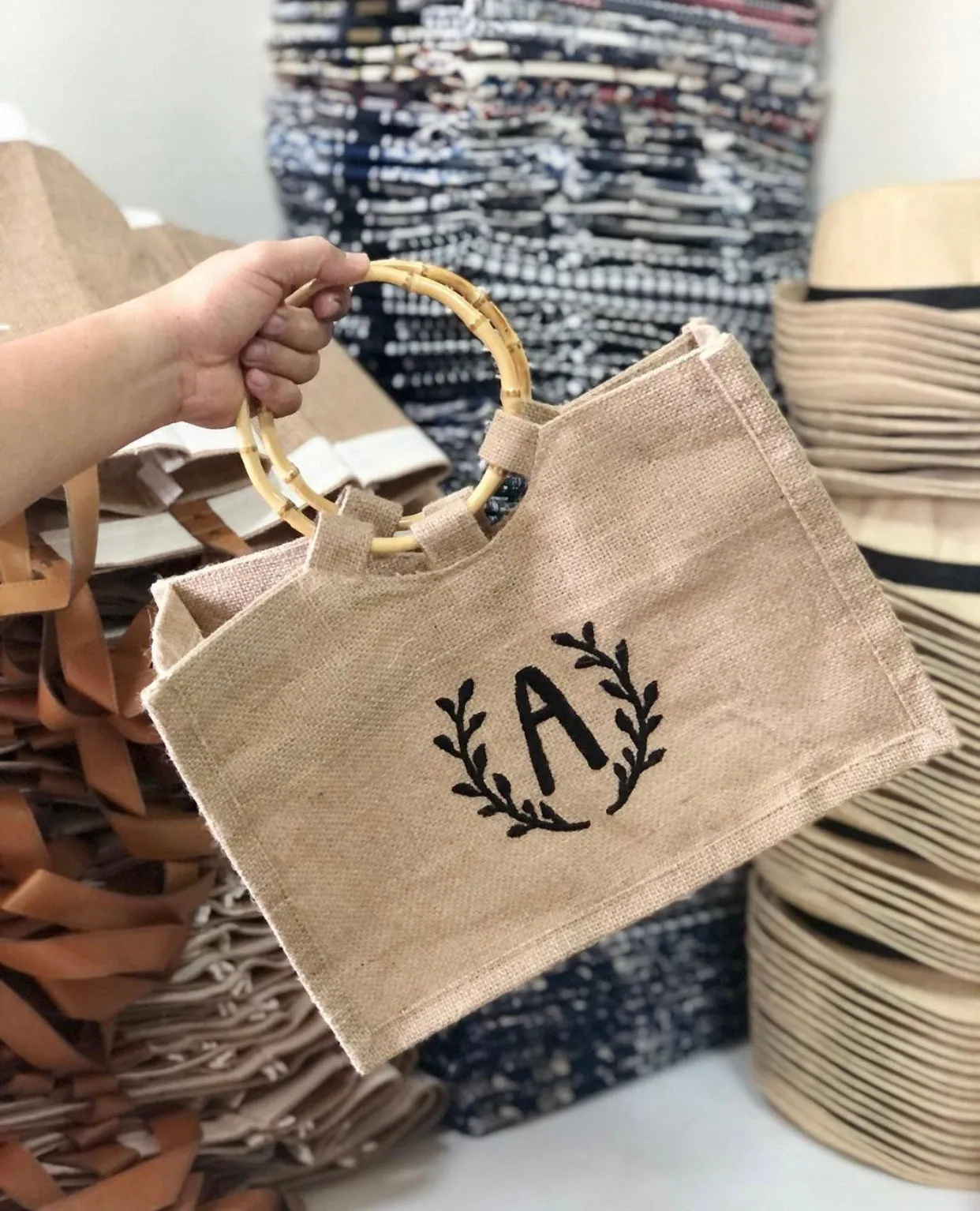 Jute Tote with Bamboo Handle