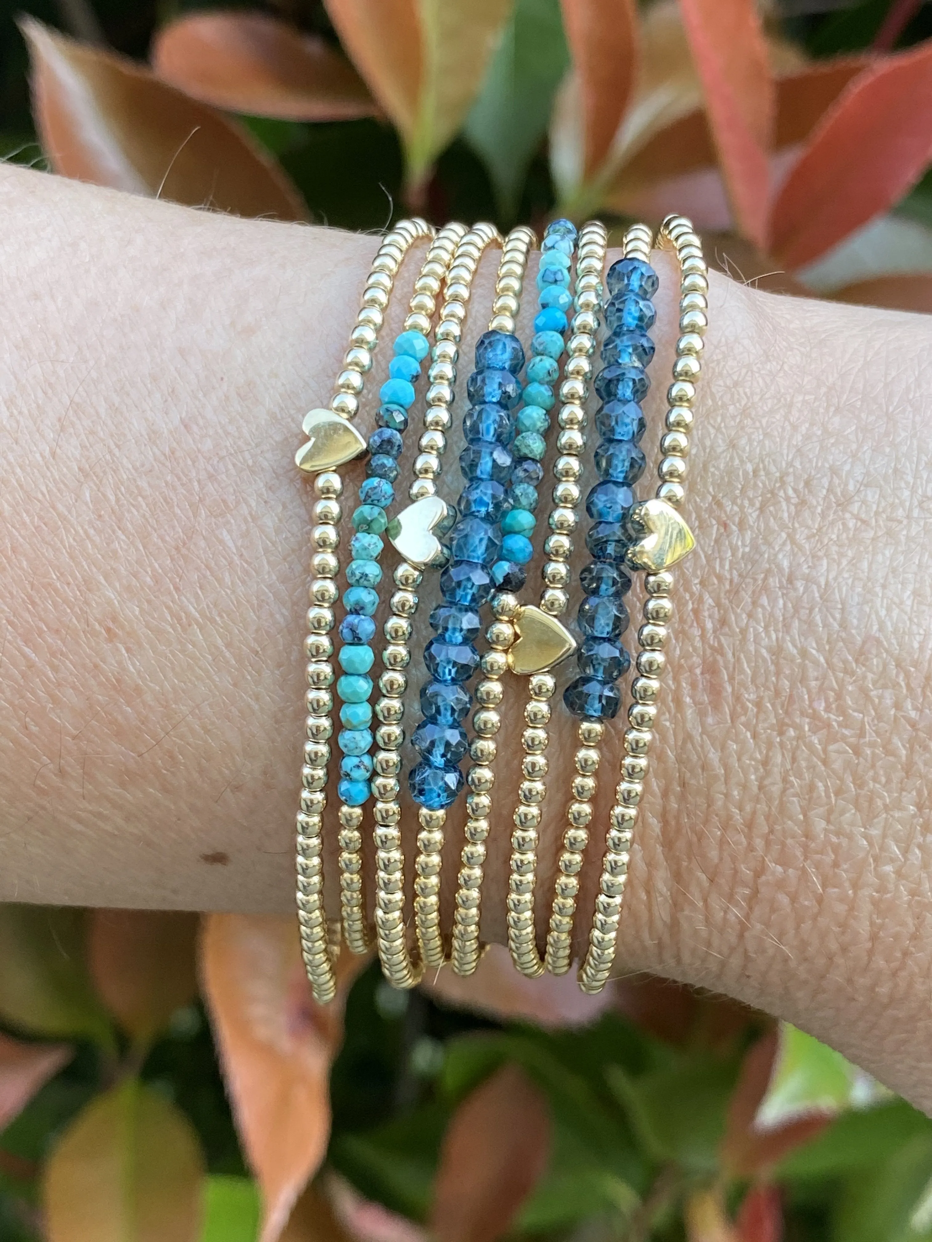 Karen Lazar  - 2 mm Yellow Gold Filled Bead Flex Bracelet with Mixed Turquoise