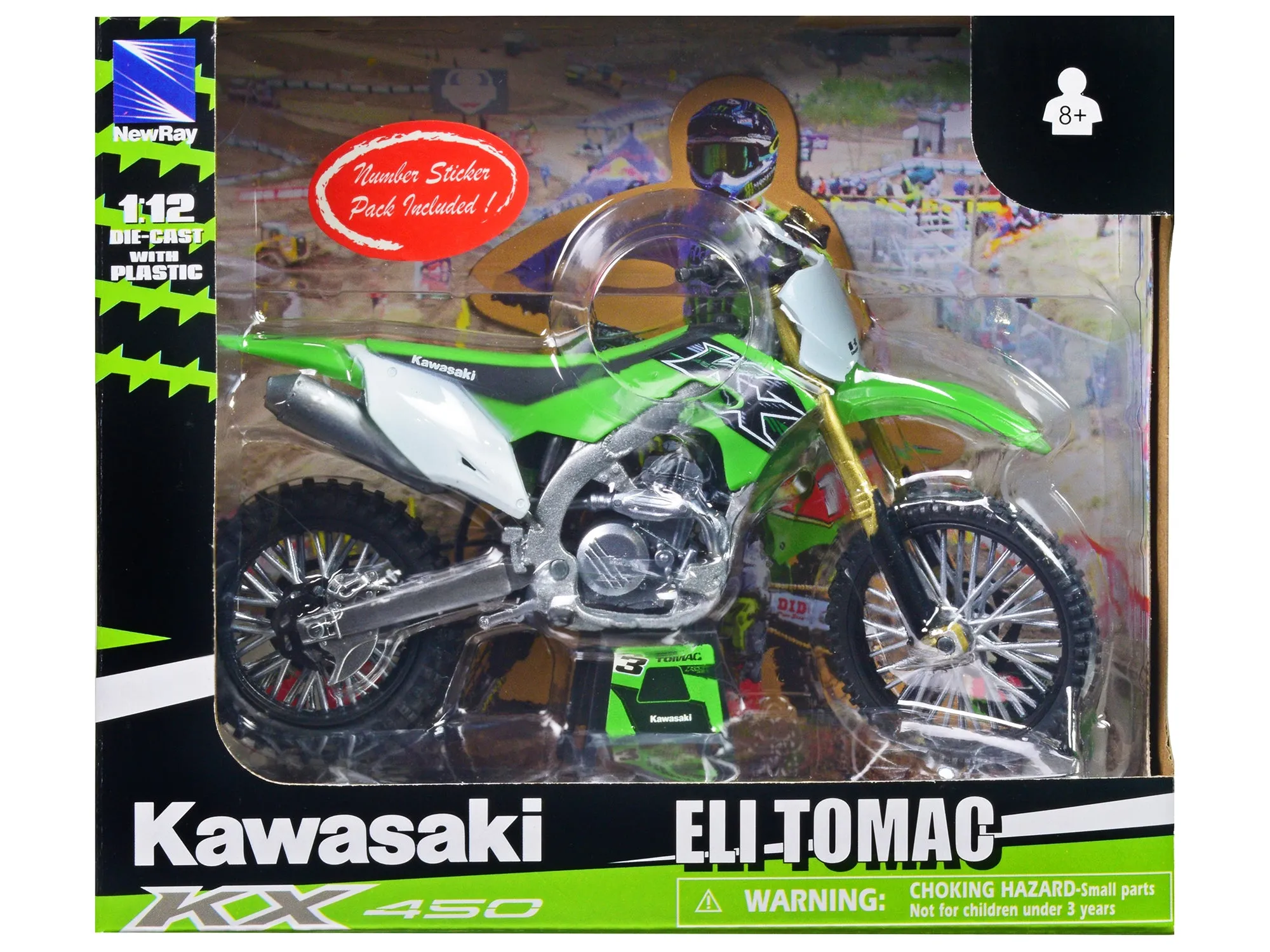 Kawasaki KX 450 #1 Eli Tomac Green 1/12 Diecast Motorcycle Model by New Ray