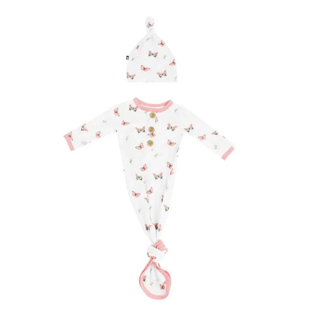 Kyte Baby Printed Knotted Gown with Hat Set in Butterfly