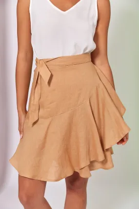 La Vie Mini Wrap Skirt, Caramel