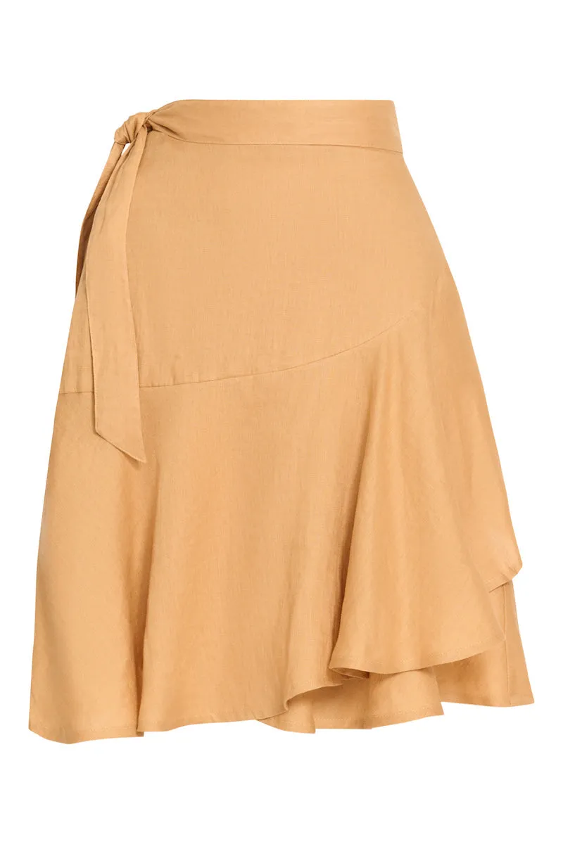 La Vie Mini Wrap Skirt, Caramel