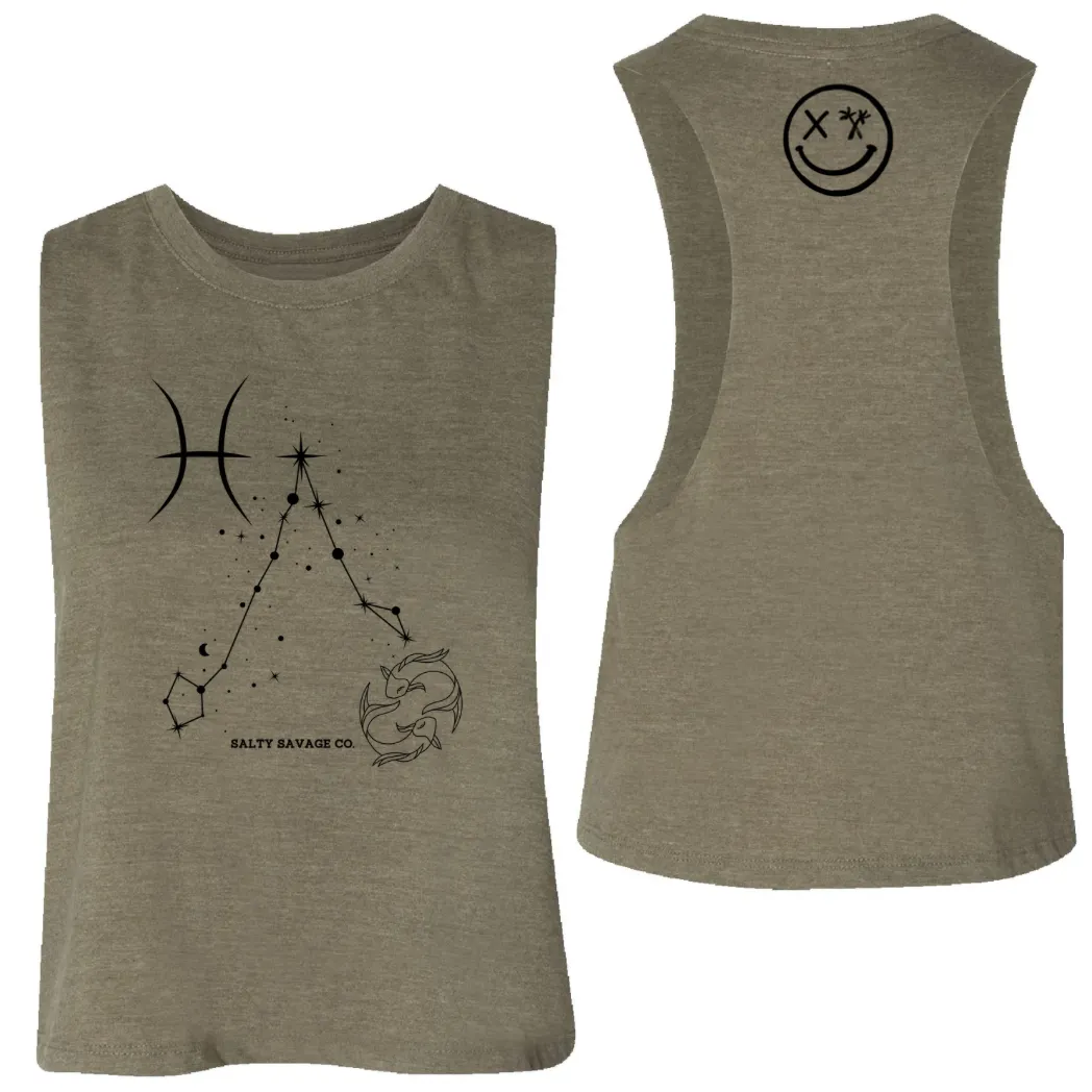 Ladies "Pisces" Flowy Crop Tank | Zodiac Collection