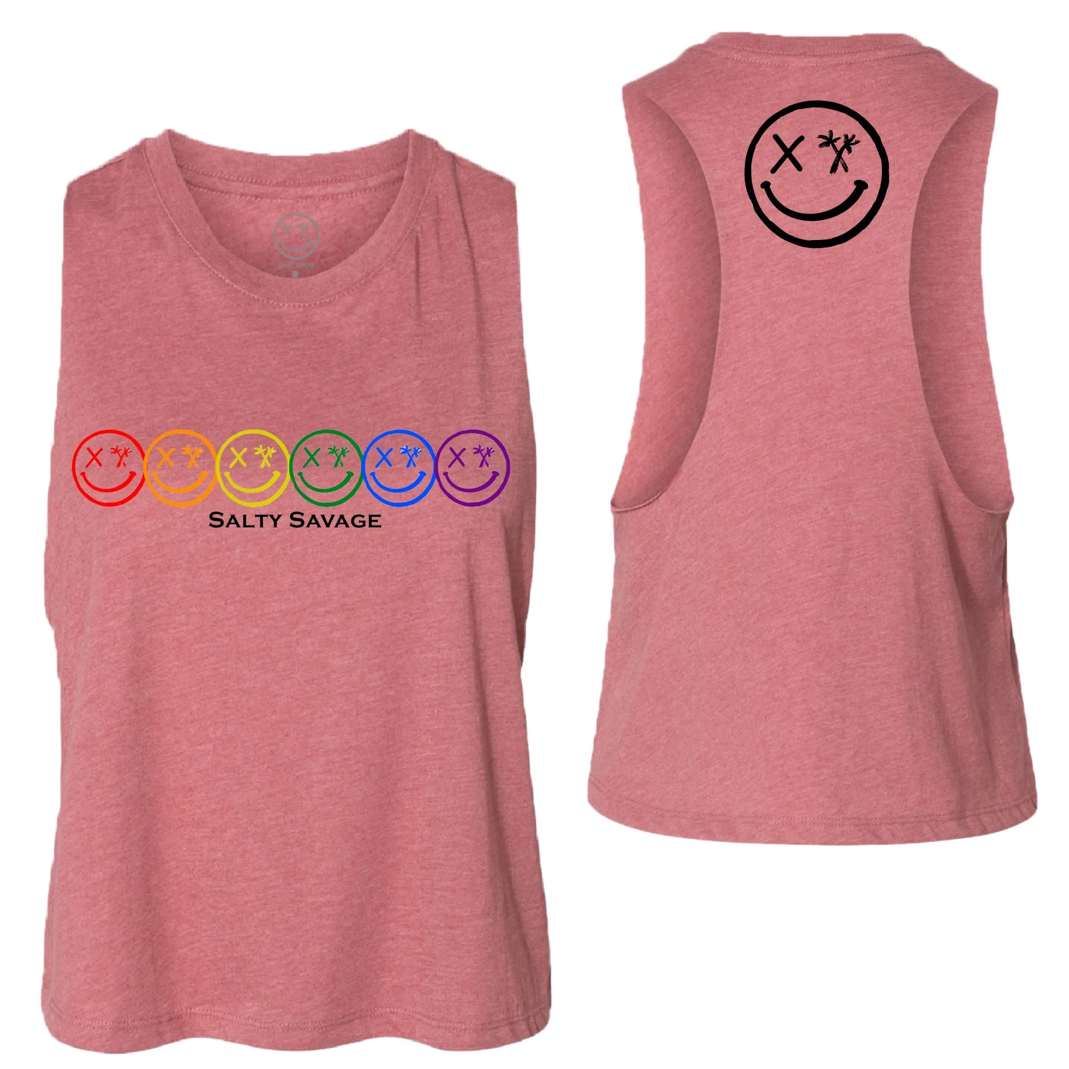 Ladies "Spliced Pride Smile" Flowy Crop Tank | Rainbow