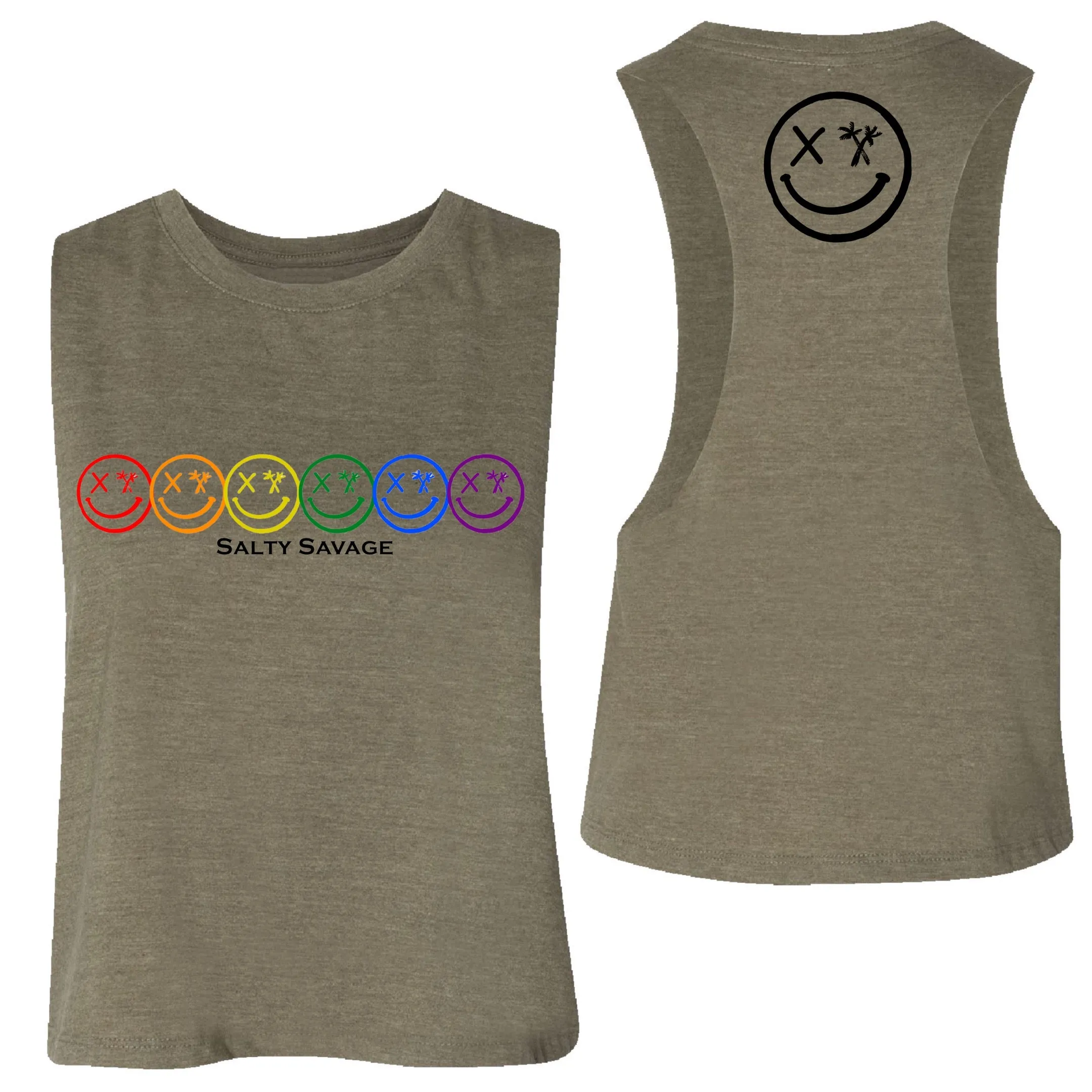 Ladies "Spliced Pride Smile" Flowy Crop Tank | Rainbow