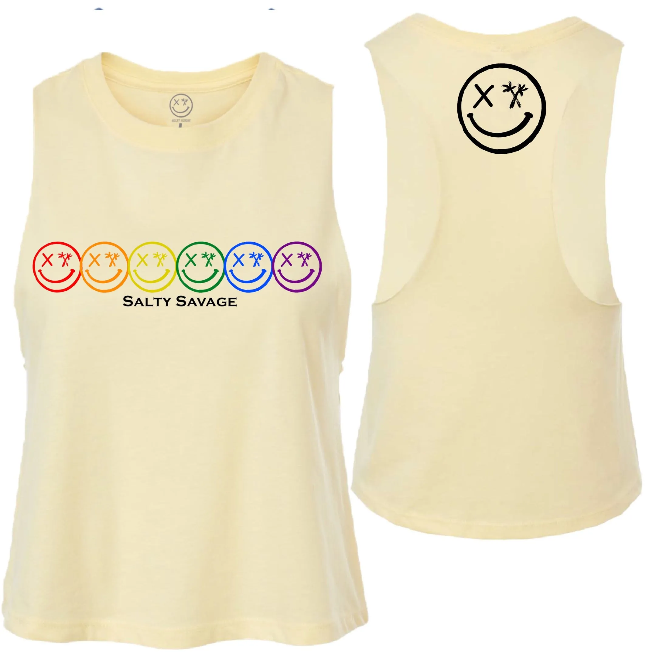 Ladies "Spliced Pride Smile" Flowy Crop Tank | Rainbow