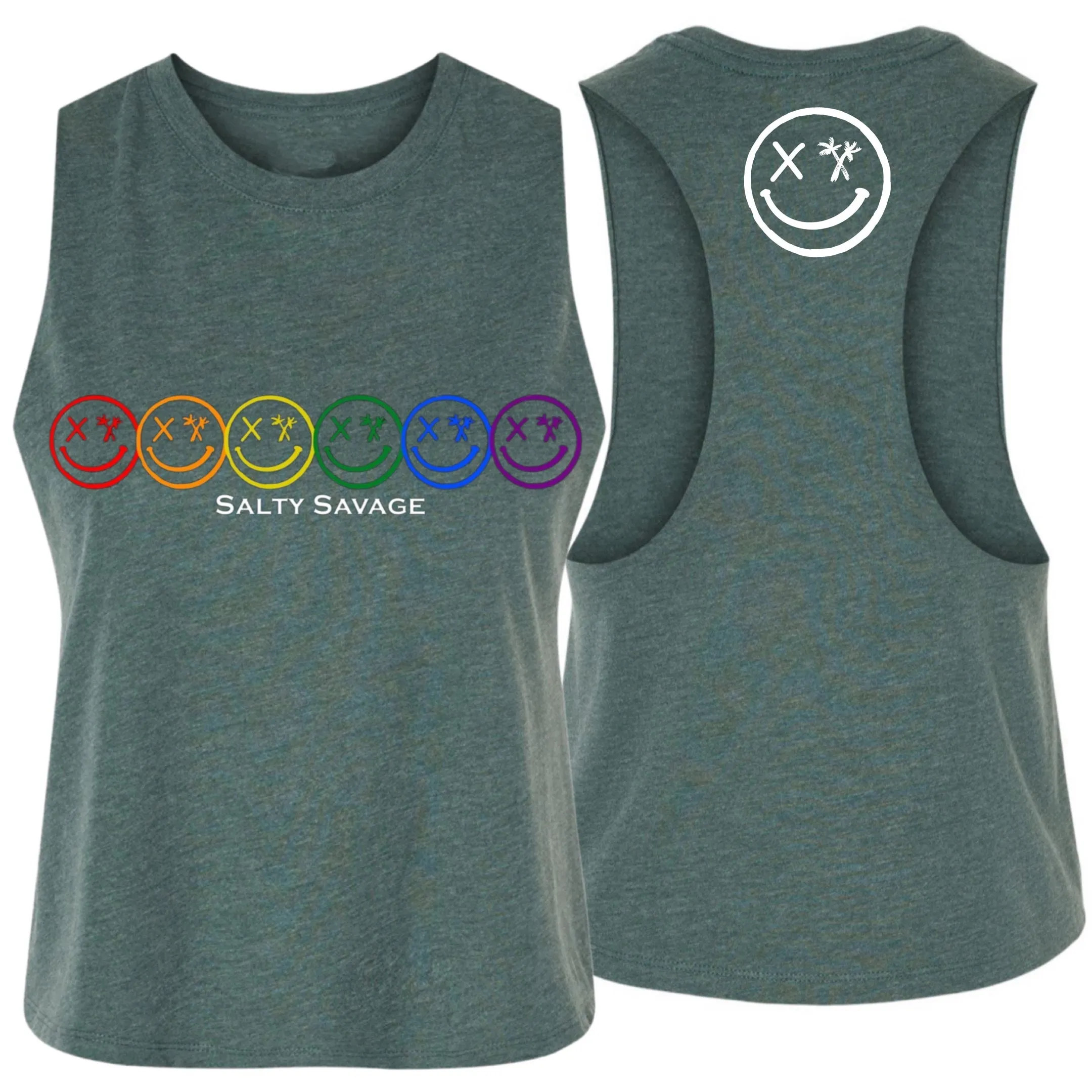 Ladies "Spliced Pride Smile" Flowy Crop Tank | Rainbow