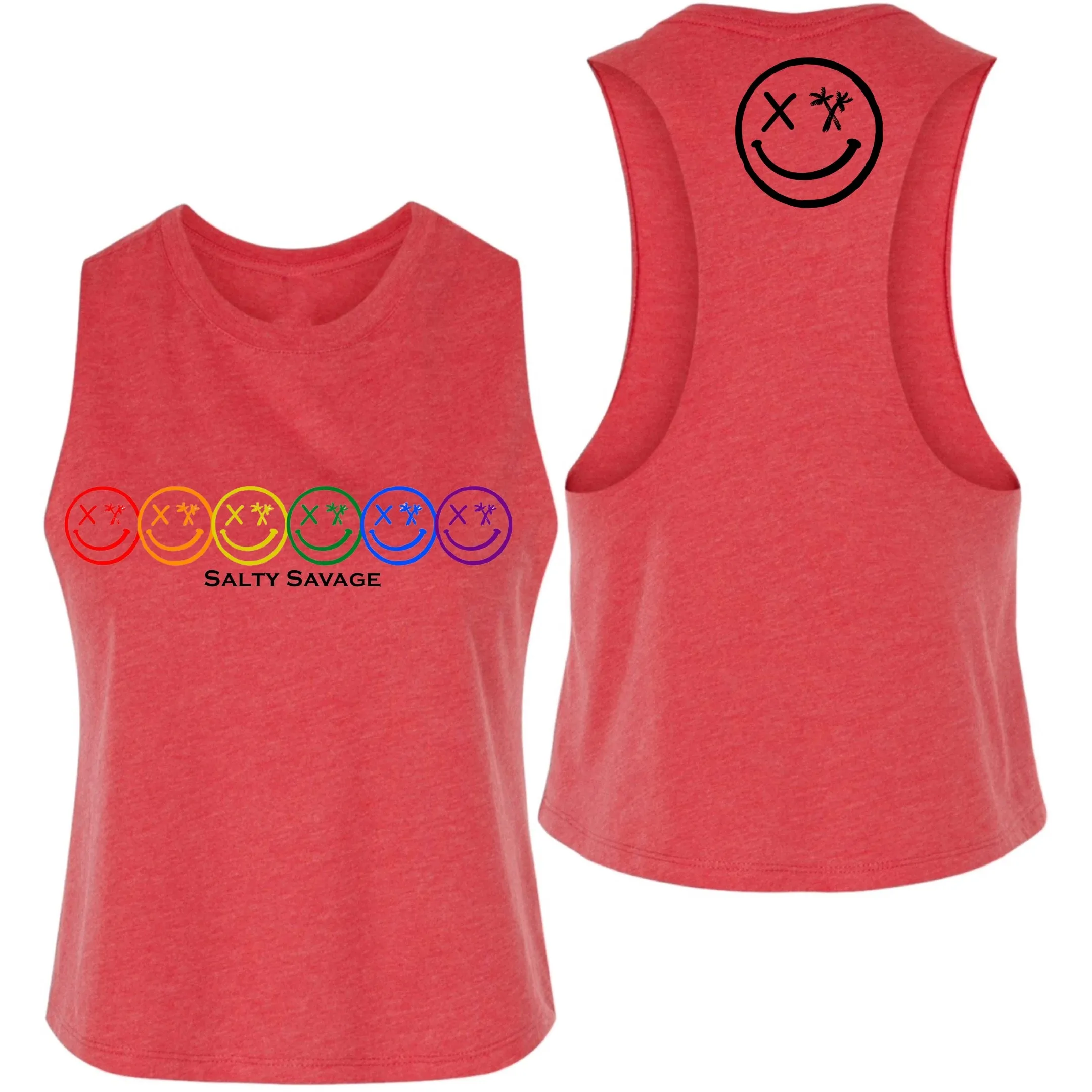 Ladies "Spliced Pride Smile" Flowy Crop Tank | Rainbow