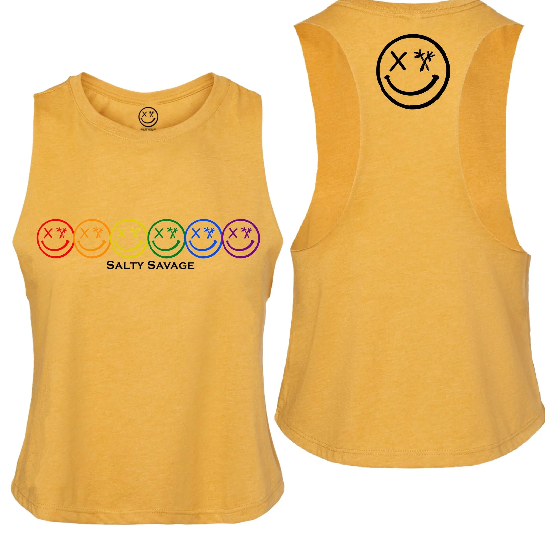 Ladies "Spliced Pride Smile" Flowy Crop Tank | Rainbow