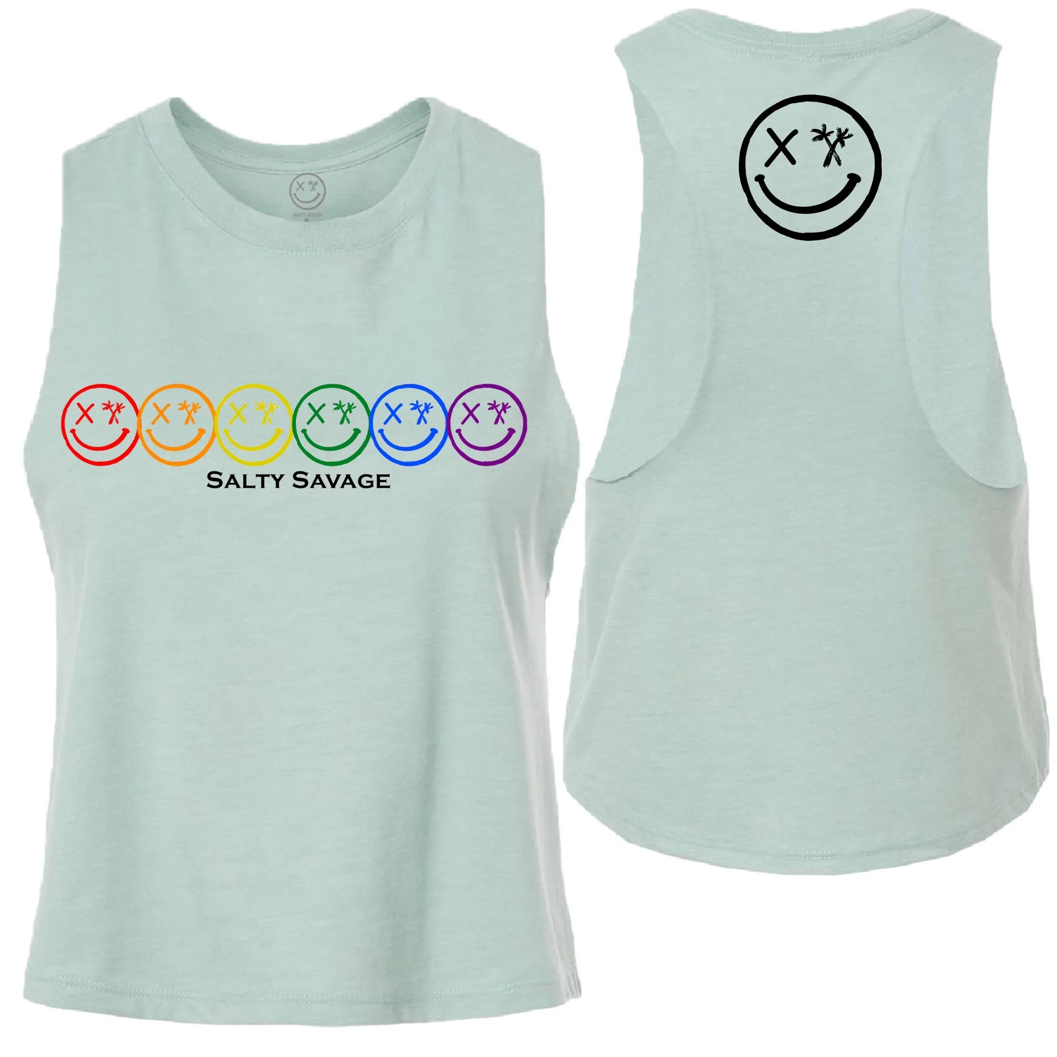 Ladies "Spliced Pride Smile" Flowy Crop Tank | Rainbow