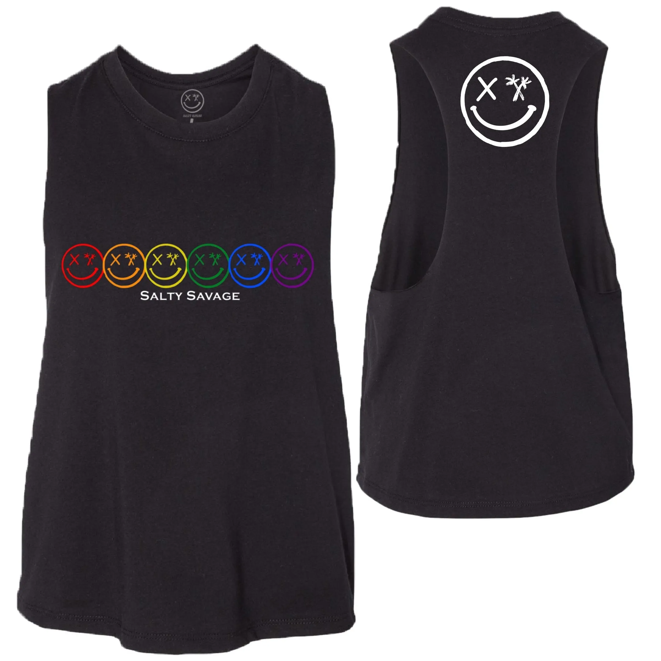 Ladies "Spliced Pride Smile" Flowy Crop Tank | Rainbow