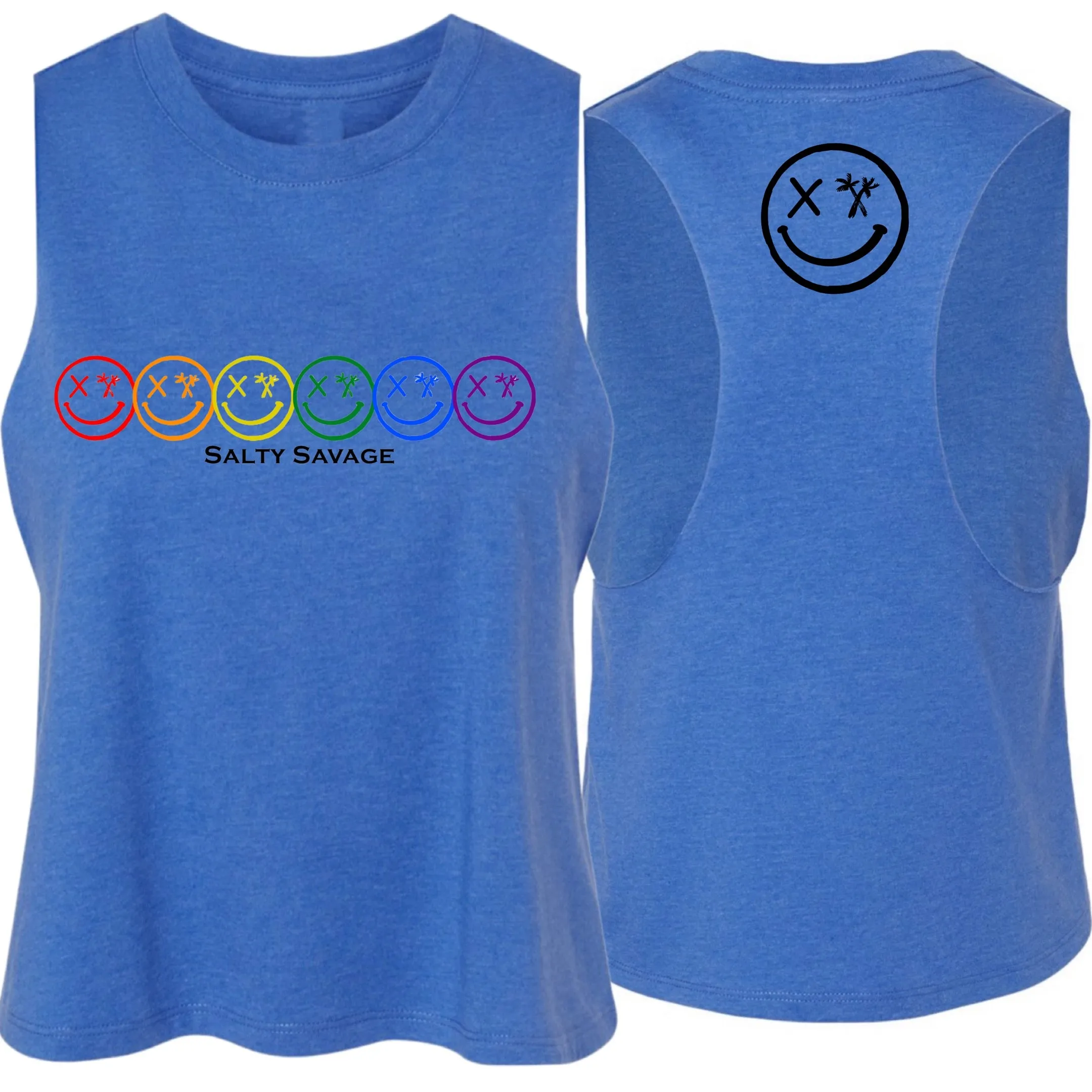 Ladies "Spliced Pride Smile" Flowy Crop Tank | Rainbow