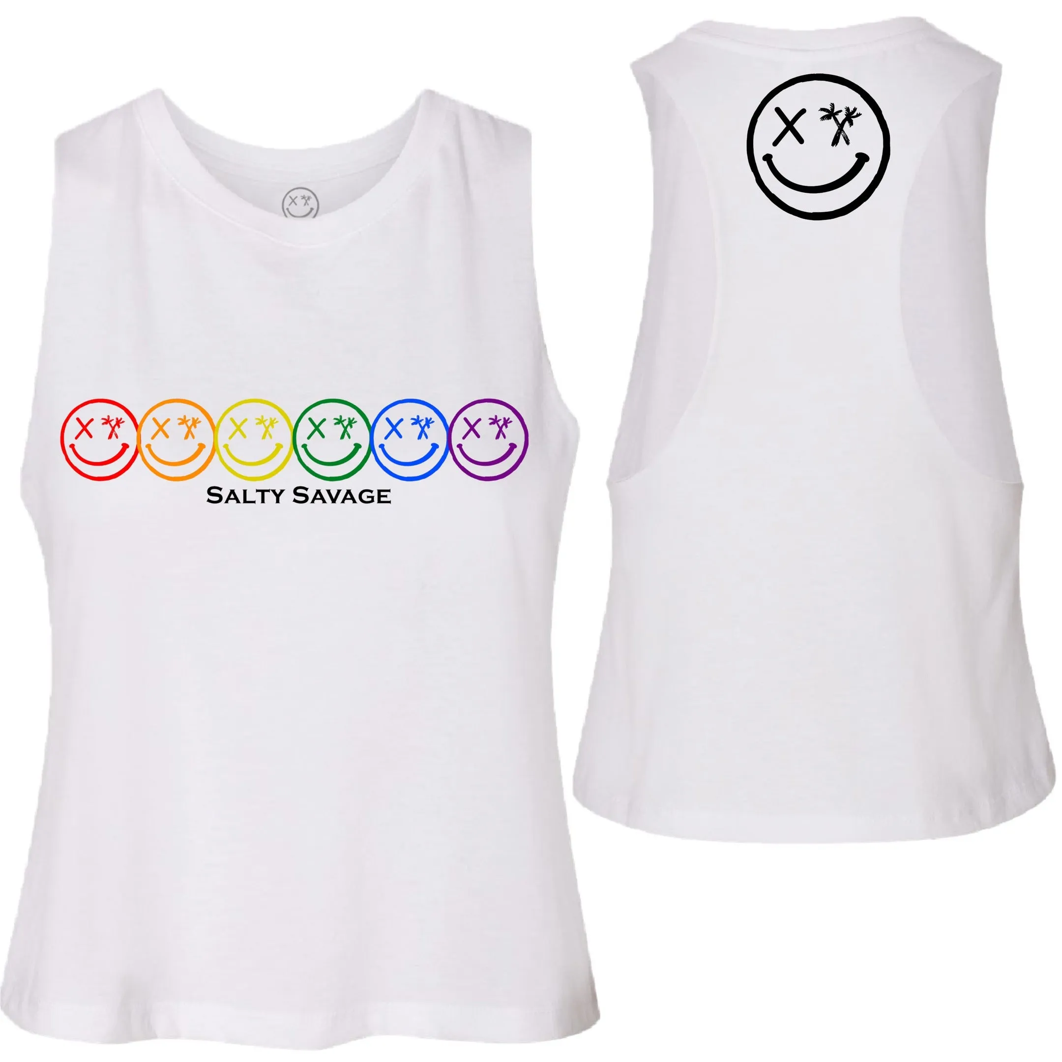 Ladies "Spliced Pride Smile" Flowy Crop Tank | Rainbow