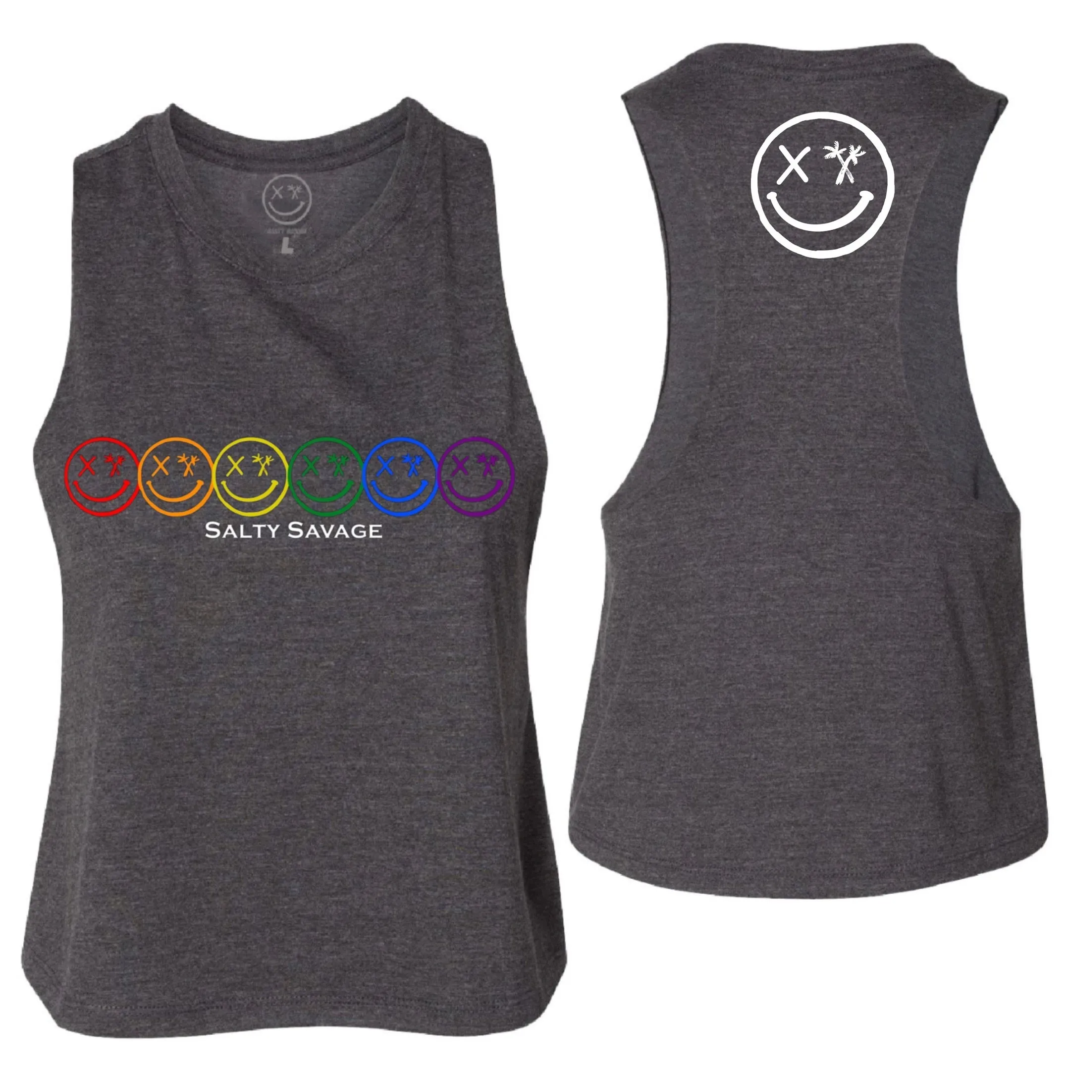 Ladies "Spliced Pride Smile" Flowy Crop Tank | Rainbow