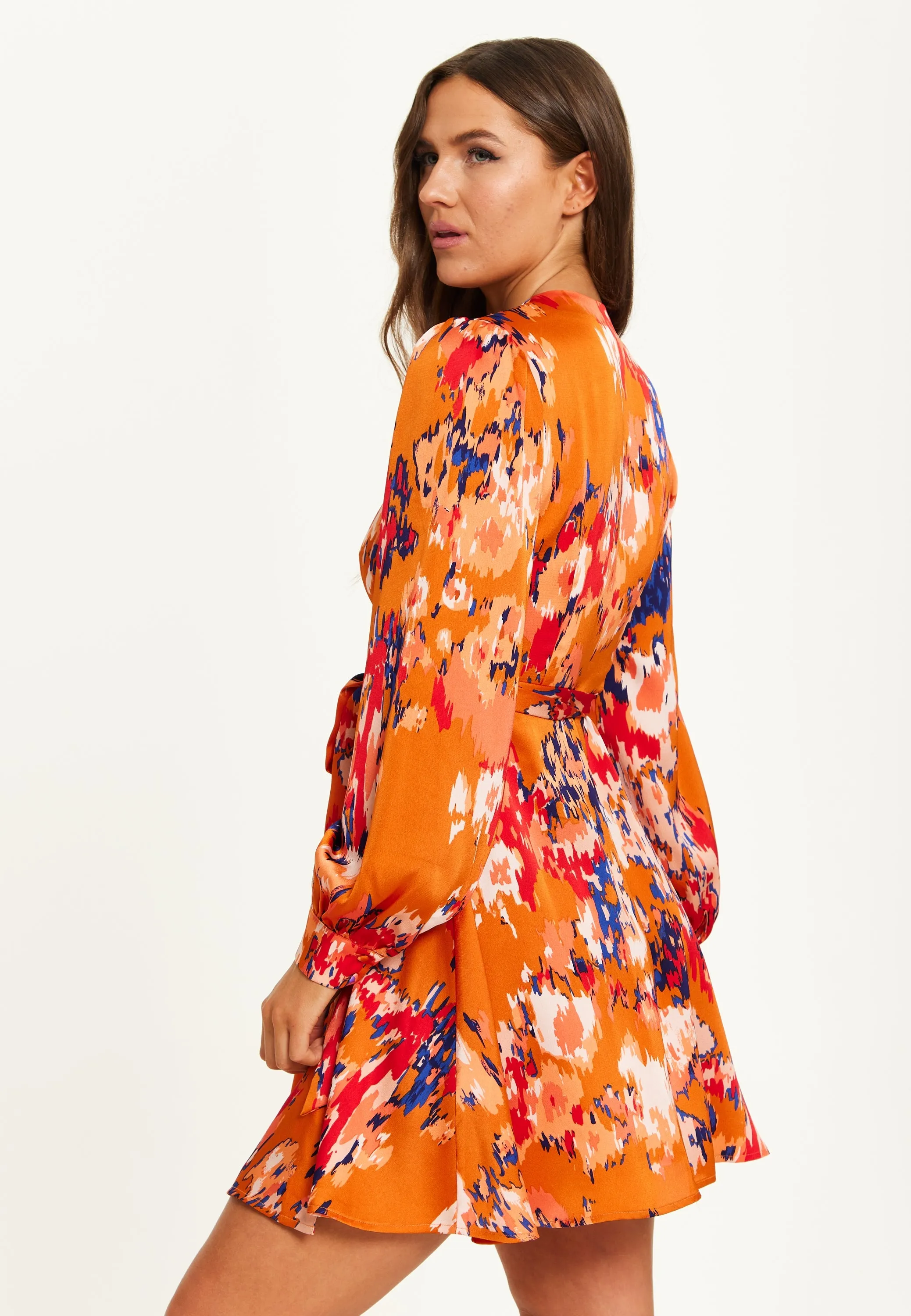 Liquorish Abstract Print Mini Wrap Dress