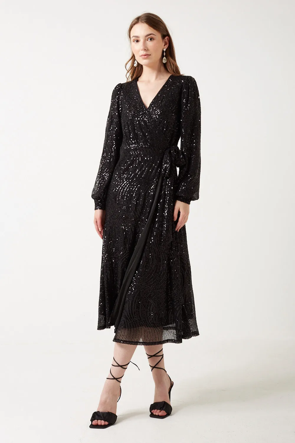 Marc Angelo Sequin Wrap Midi Dress