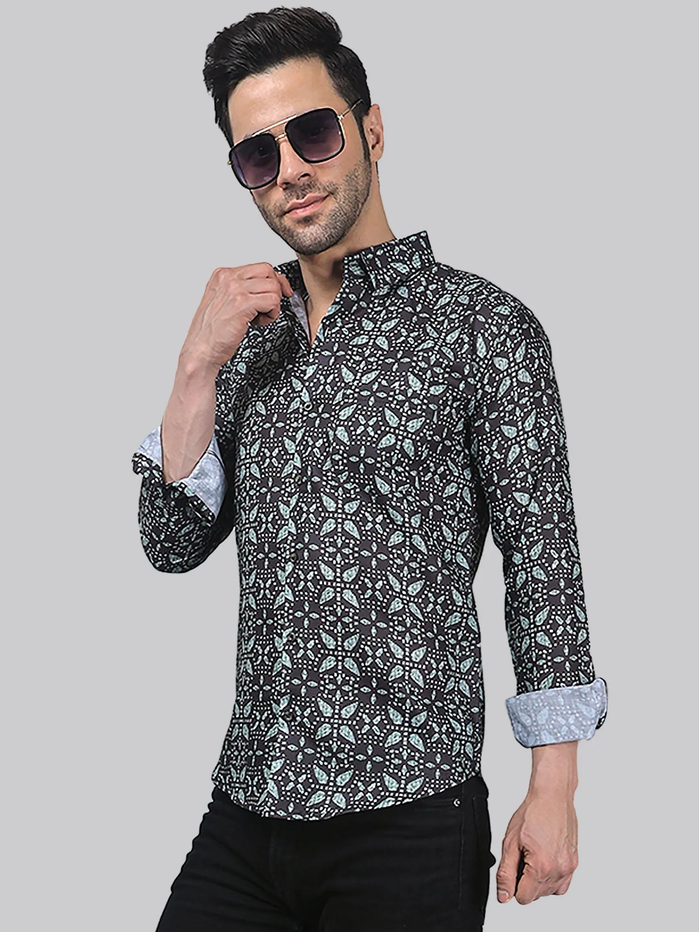 Mauve Magic Men's Printed Full Sleeve Cotton Button-Up Shirt For Men