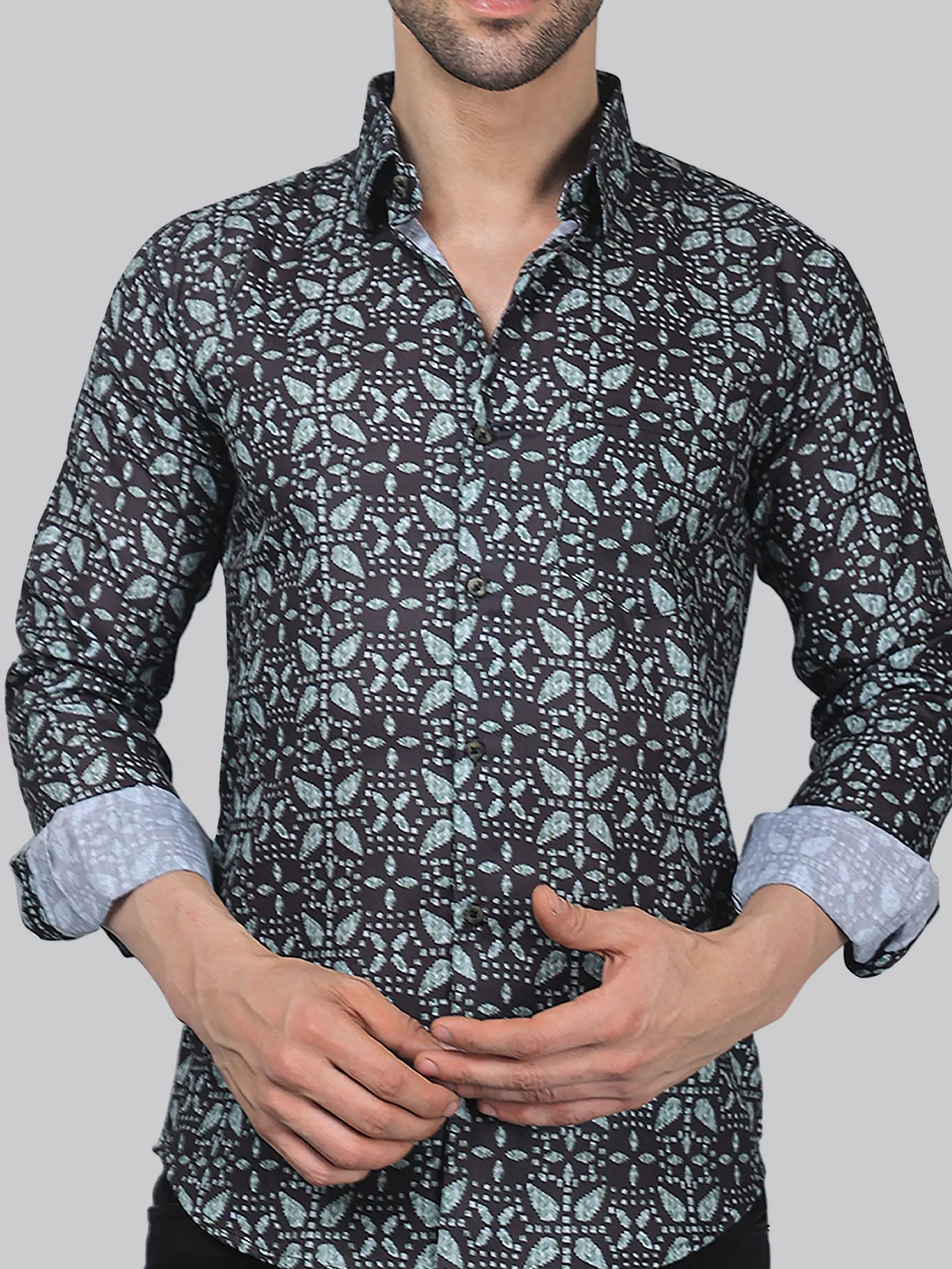 Mauve Magic Men's Printed Full Sleeve Cotton Button-Up Shirt For Men