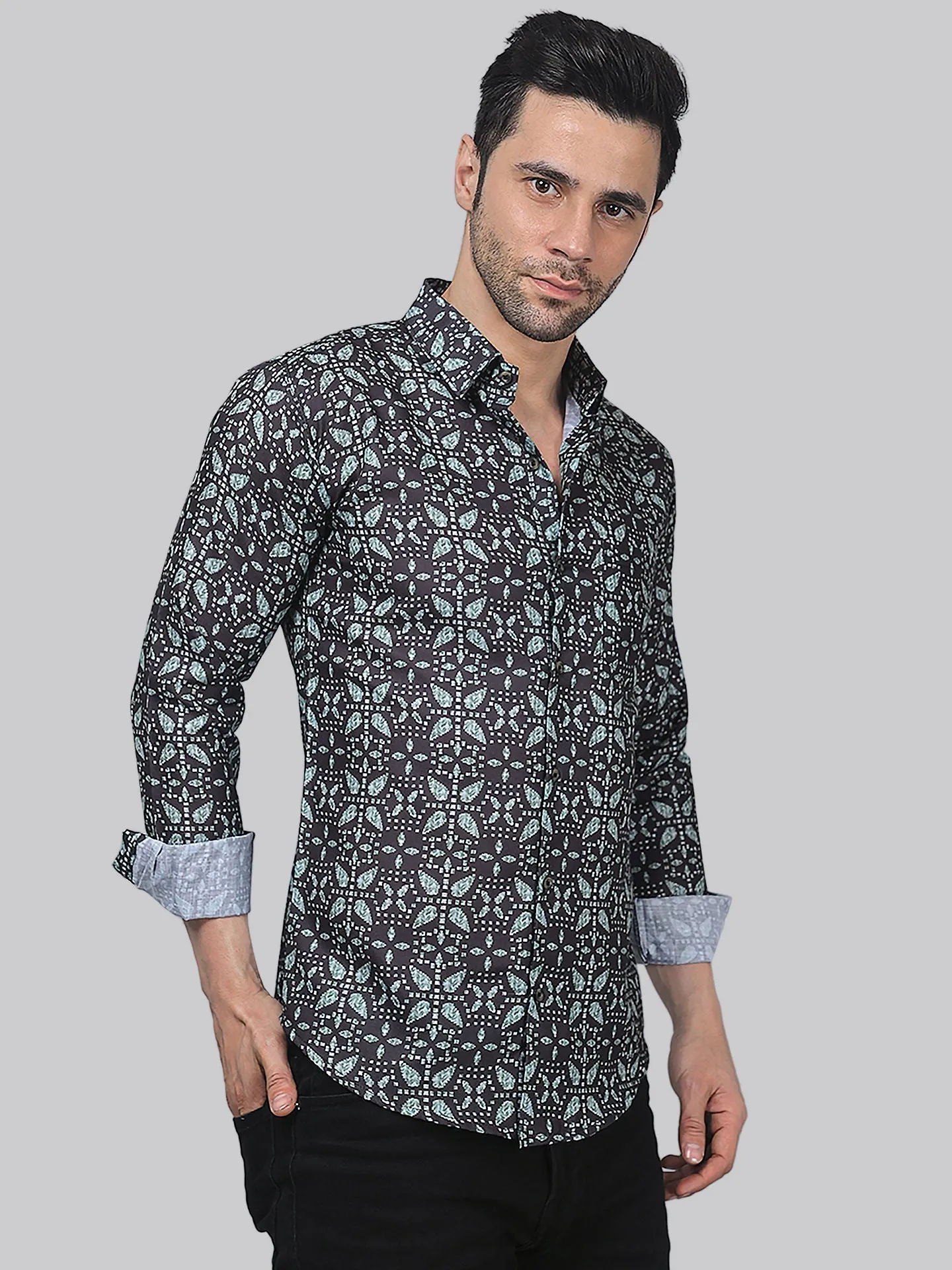 Mauve Magic Men's Printed Full Sleeve Cotton Button-Up Shirt For Men